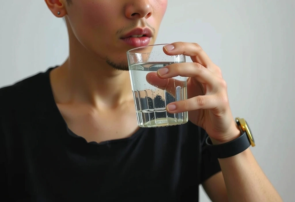 Eine Person, die Wasser trinkt, symbolisiert Hydratation und Wohlbefinden.