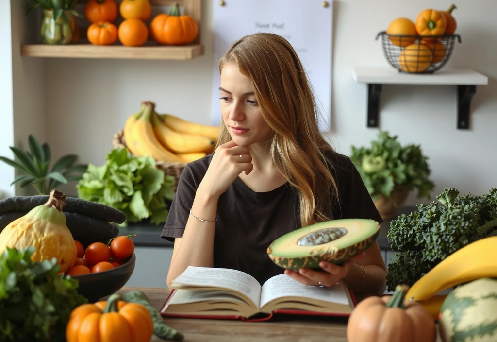 Eine Frau liest ein Buch über Ernährung